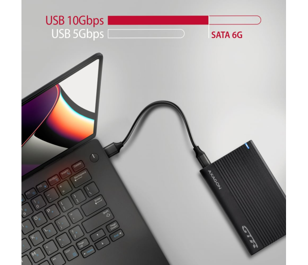 Axagon EE25-GTR, USB-C 10Gbps - SATA 6G 2.5" RIBBED box, czarny - 1353413 - zdjęcie 2